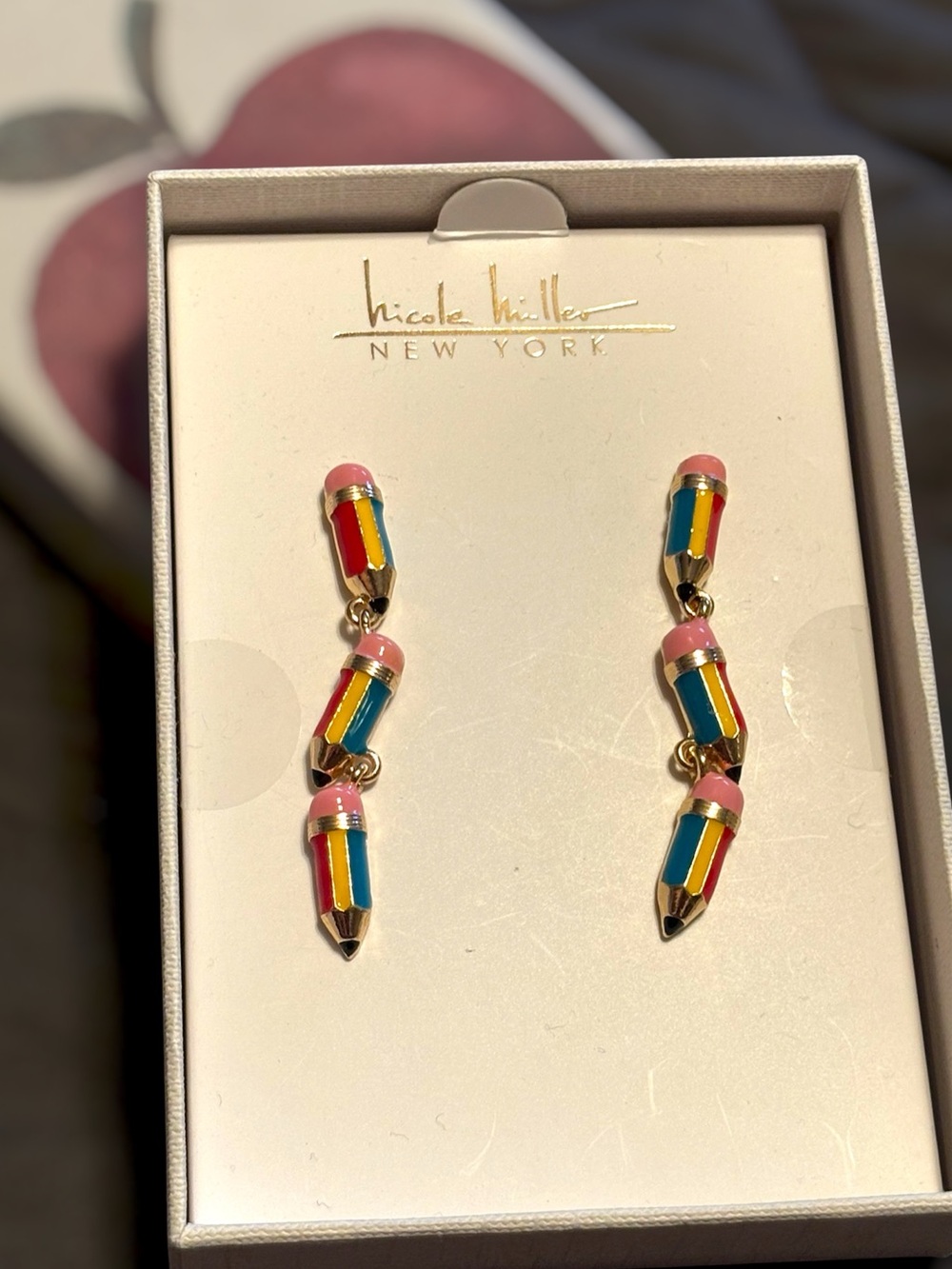 NWT•Nicole Miller Multi-color enamel Pencil Drop Earrings